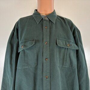 Cabelas Flannel Shirt Mens Size XL Green Solid Button Up Long Sleeve